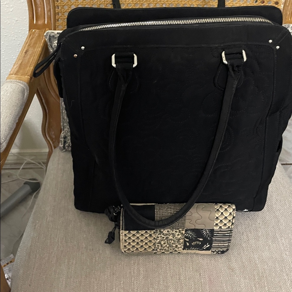 Large Black floral stitche pockets Vera Bradley Tote Bag and Donna Sharp wallet,